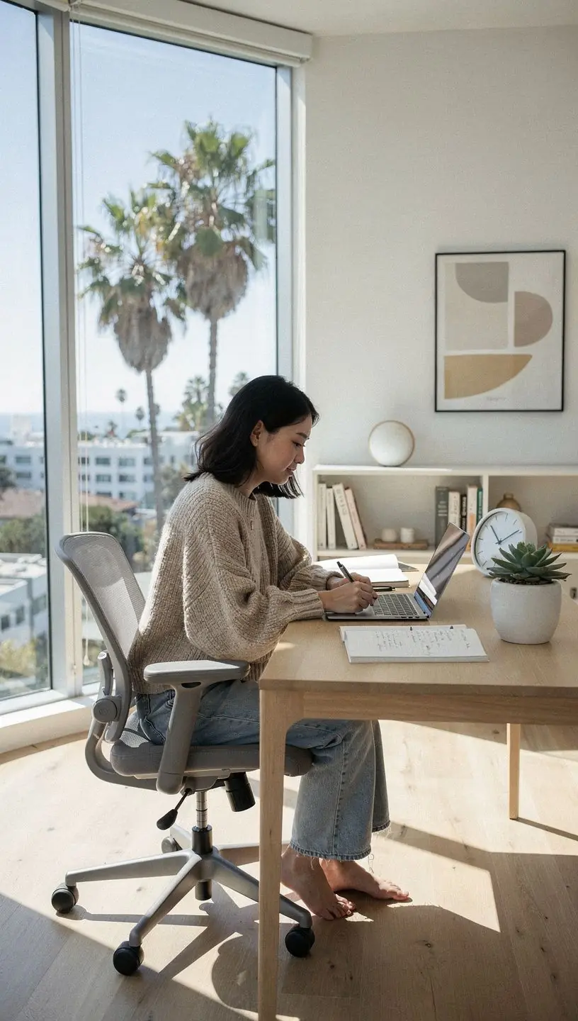 Minimalist workspace with a clean desk, laptop, and simple digital tools illustrating streamlined productivity and reduced digital clutter.